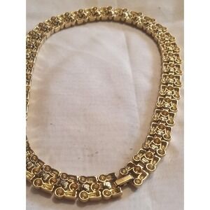Vintage Gold Tone Flat Nugget Chain Link Necklace  Chunky 80s